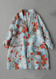 French Print Peter Pan Collar Pockets Cotton Coat Spring