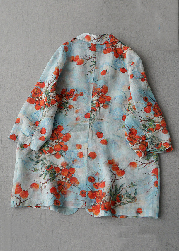 French Print Peter Pan Collar Pockets Cotton Coat Spring