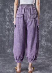 French Purple Oversized Pockets Denim Harem Pants Fall