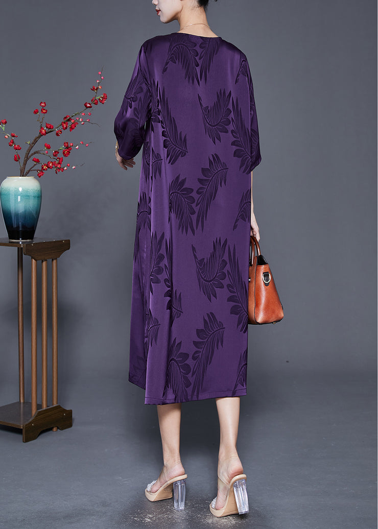 French Purple Tasseled Print Silk Maxi Dresses Summer