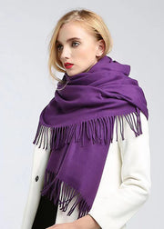 French Purple Tasseled Thick Warm Faux Cashmere Scarf