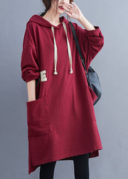 French Red Kapuzen-Sweatshirt-Kleid aus Baumwolle mit Grafik Winter