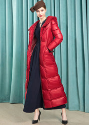 French Red Hooded Sashes Thick Lengthen Fine Cotton Filled Parka Winter
