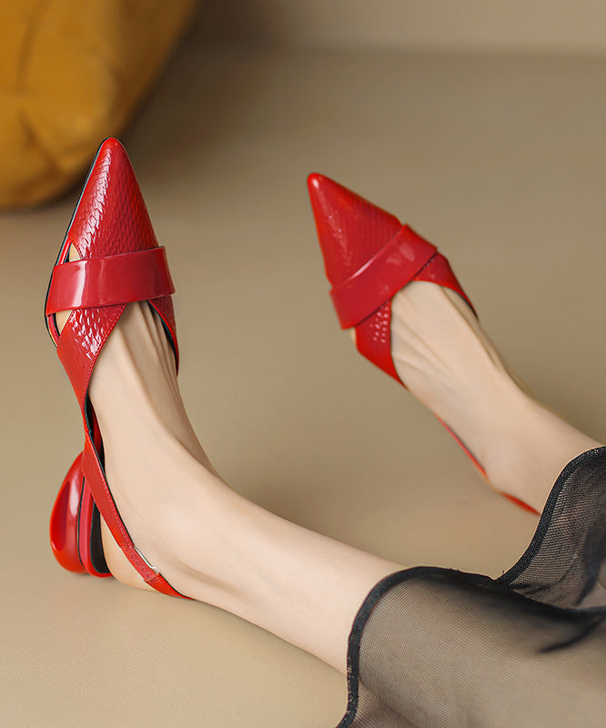 French Red Pointed Toe Hollow Out Flat Feet Shoes