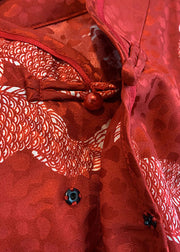 Französische rote Chiffon-Bluse mit Stehkragen und Knopfdruck Frühling