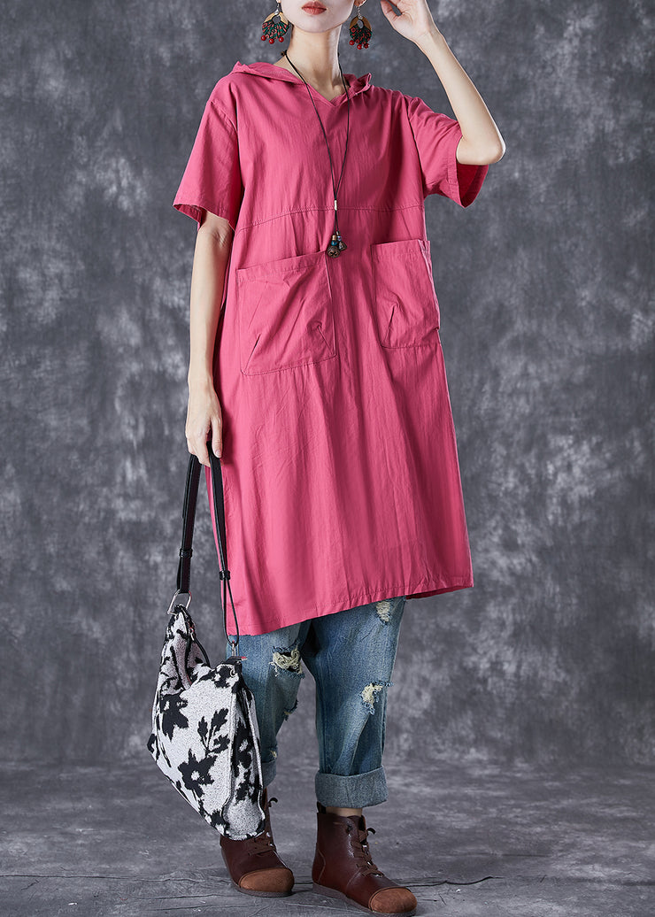 French Rose Hooded Pockets Cotton Sweatshirts Dress Summer