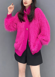 French Rose Stand Collar Button Mink Hair Knitted Coats Fall