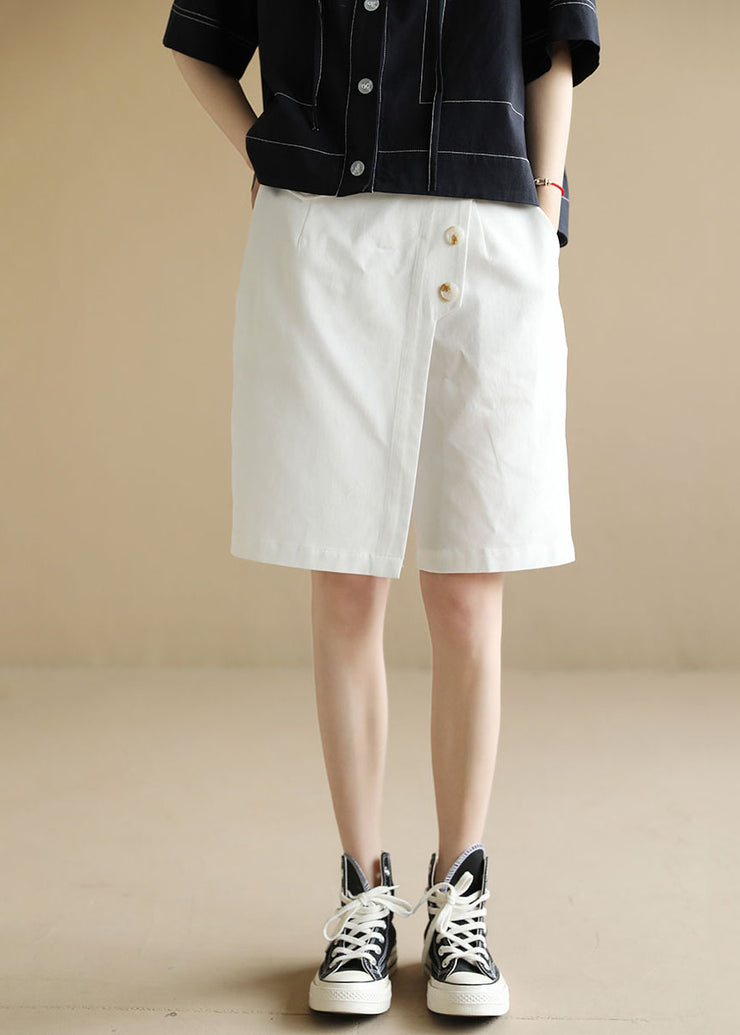 Französische feste weiße elastische Taille asymmetrische Knopf-Baumwollhose mit weitem Bein Sommer