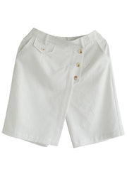 Französische feste weiße elastische Taille asymmetrische Knopf-Baumwollhose mit weitem Bein Sommer