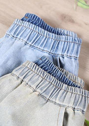 French Spring Wide Leg Pants Unique Blue Work Pant - SooLinen