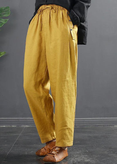 French Spring Wide Leg Pants Unique Yellow Inspiration Elastic Waist Wild Pants - SooLinen