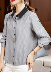 French Striped Peter Pan Collar Button Cotton Shirts Fall