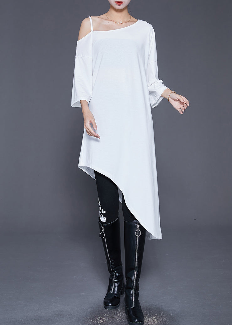 French White Asymmetrical One-Shoulder Cotton Maxi Dress Summer