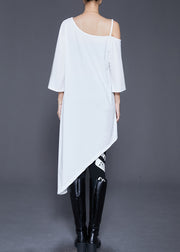 French White Asymmetrical One-Shoulder Cotton Maxi Dress Summer