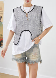 French White Embroidered Tulle Vest And Tank Two Pieces Set Summer