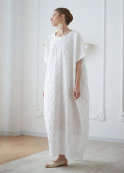 French White O Neck Jacquard Cotton Robe Vacation Dresses Summer