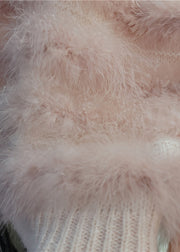 French White O-Neck Rabbit Hair  Cotton Knit Top Fall