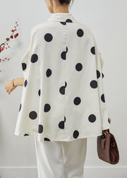 French White Oversized Print Spandex Shirt Top Batwing Sleeve