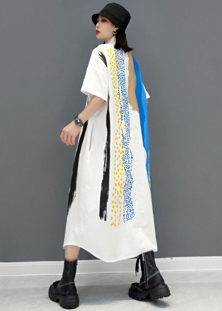 Französisch Weiß Bubikragen Batik Baumwolle A-Linie Kleid Kurzarm