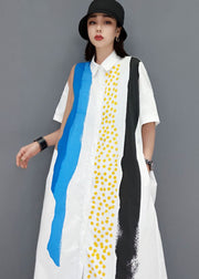 Französisch Weiß Bubikragen Batik Baumwolle A-Linie Kleid Kurzarm