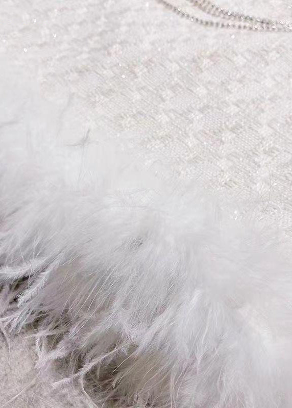 French White Zircon Tasseled Patchwork Cotton Three Pieces Set Fall