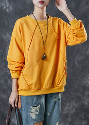 French Yellow Oversized Cotton Pullover Sweatshirt Spring