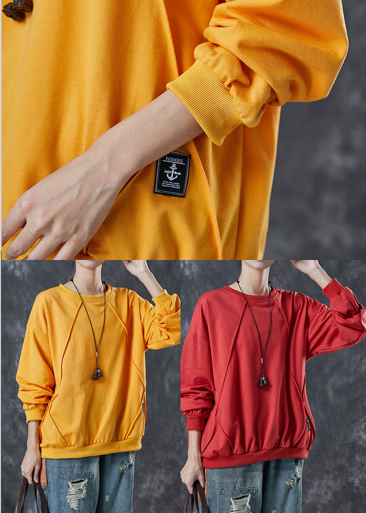 French Yellow Oversized Cotton Pullover Sweatshirt Spring