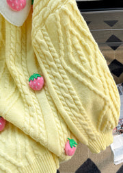 French Yellow Peter Pan Collar Strawberry Knit Sweaters Winter