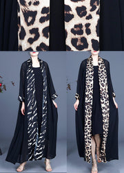 French Zebra pattern Summer Silk Patchwork Cardigans Long - SooLinen