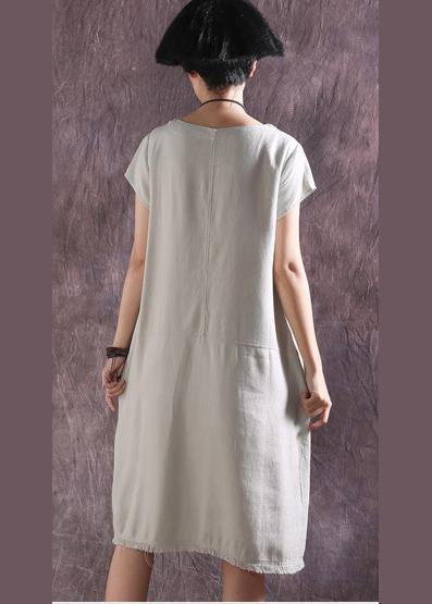 French asymmetric hem Cotton tunics for women design nude Dress summer - SooLinen