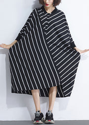 Französische asymmetrische Patchwork-Baumwollkleider Damen Nähen schwarz gestreifte Baumwollkleider Sommer