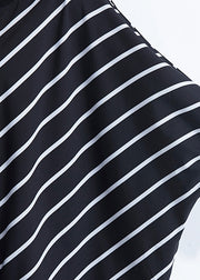 French asymmetric patchwork cotton dresses Women Sewing black striped cotton Dresses Summer