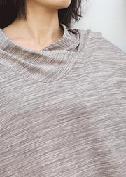 French bige Cotton tunic dressasymmetric tunic long sleeve Dresses - SooLinen