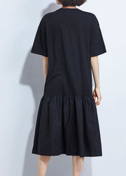 French black Cotton dresses Pakistani Neckline Cinched Dresses Summer Dress