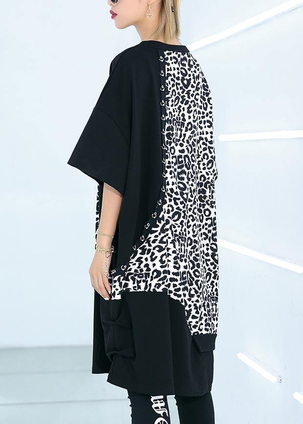 French black Cotton dresses patchwork oversized summer Dresses - SooLinen