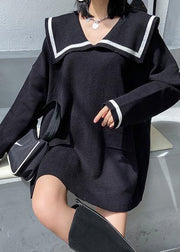 French black Sailor Collar Dresses - SooLinen