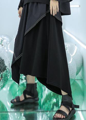 French black asymmetric elastic waist skirt - SooLinen