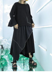 French black asymmetric elastic waist skirt - SooLinen