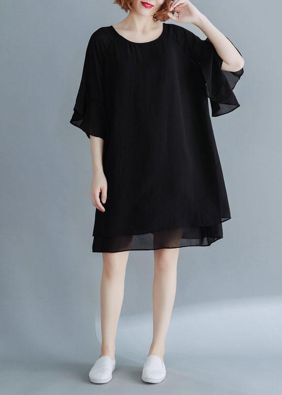 French black chiffon tunic dress flare sleeve tunic summer Dress - SooLinen