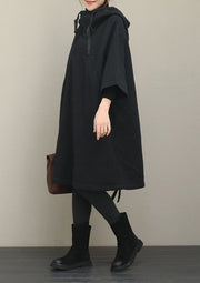 French black cotton Omychic Catwalk hooded Half sleeve Dresses