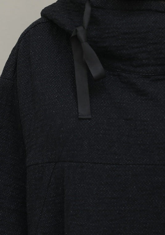 French black cotton Omychic Catwalk hooded Half sleeve Dresses