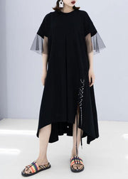 French black cotton Wardrobes side open drawstring cotton robes summer ...