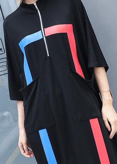French black cotton clothes For Women zippered A Line summer Dresses - SooLinen