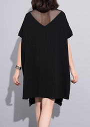 French black cotton clothes alphabet prints Art summer top - SooLinen