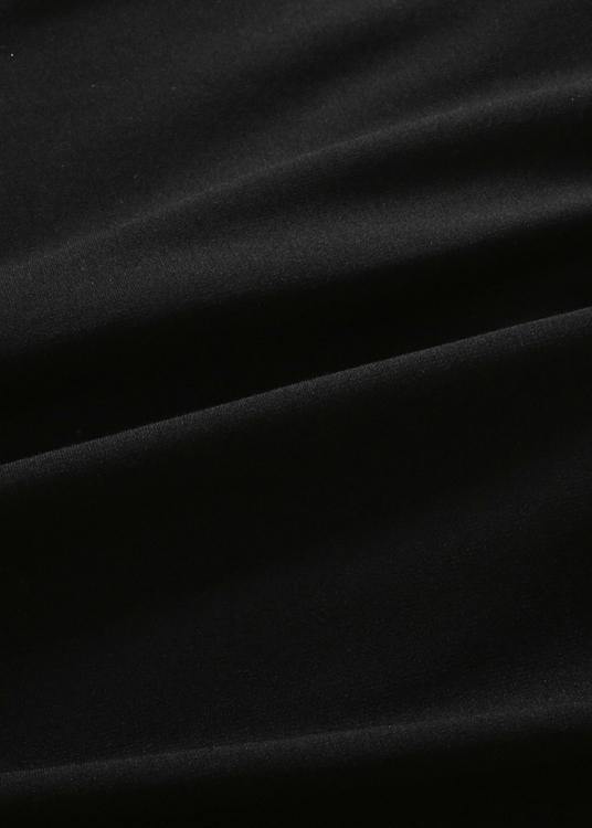 French black cotton dresses lapel patchwork fall Dress - SooLinen
