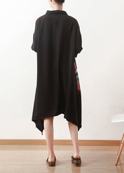 French black silk dresses Indian pattern patchwork Kaftan summer Dresses