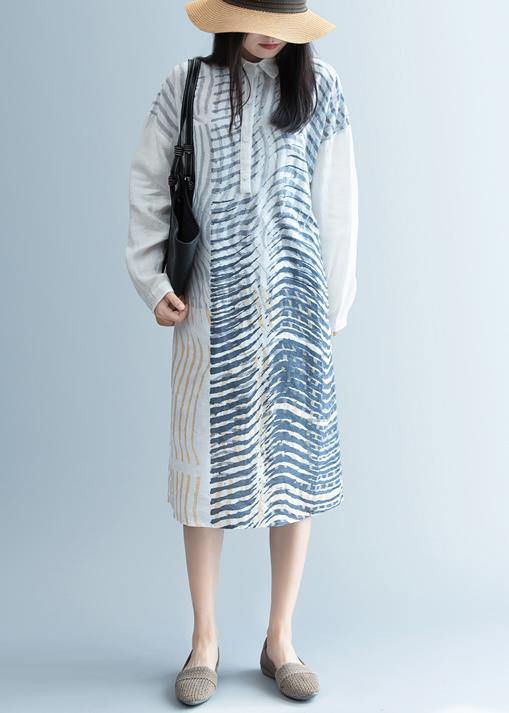 French black striped clothes Women lapel patchwork short Dress - SooLinen