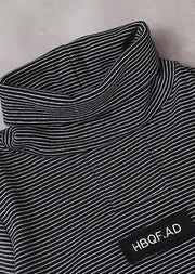 French black white striped cotton Blouse thick box high neck shirt - SooLinen