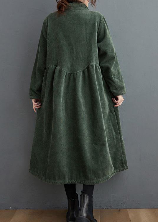 French blackish green corduroy coats Inspiration thick Cinched women coats ( Limited Stock) - SooLinen