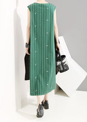 French blended clothes For Women Mom Spliced Striped Casual Irregular Sleeveless Dress - SooLinen